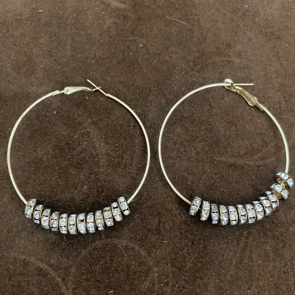 Gold and Silver Crescent Earrings with Sparkling Stones